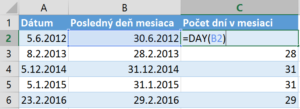 Počet dní funkciou DAY