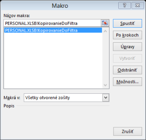 Spustenie makra